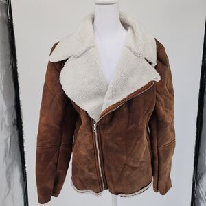 Faux Brown Leather Bomber Jacket (M)